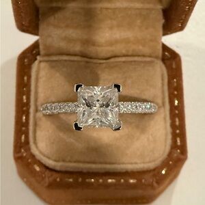 New Certified VVS1 Sterling Silver 2 Carat Princess Cut Moissanite Ring